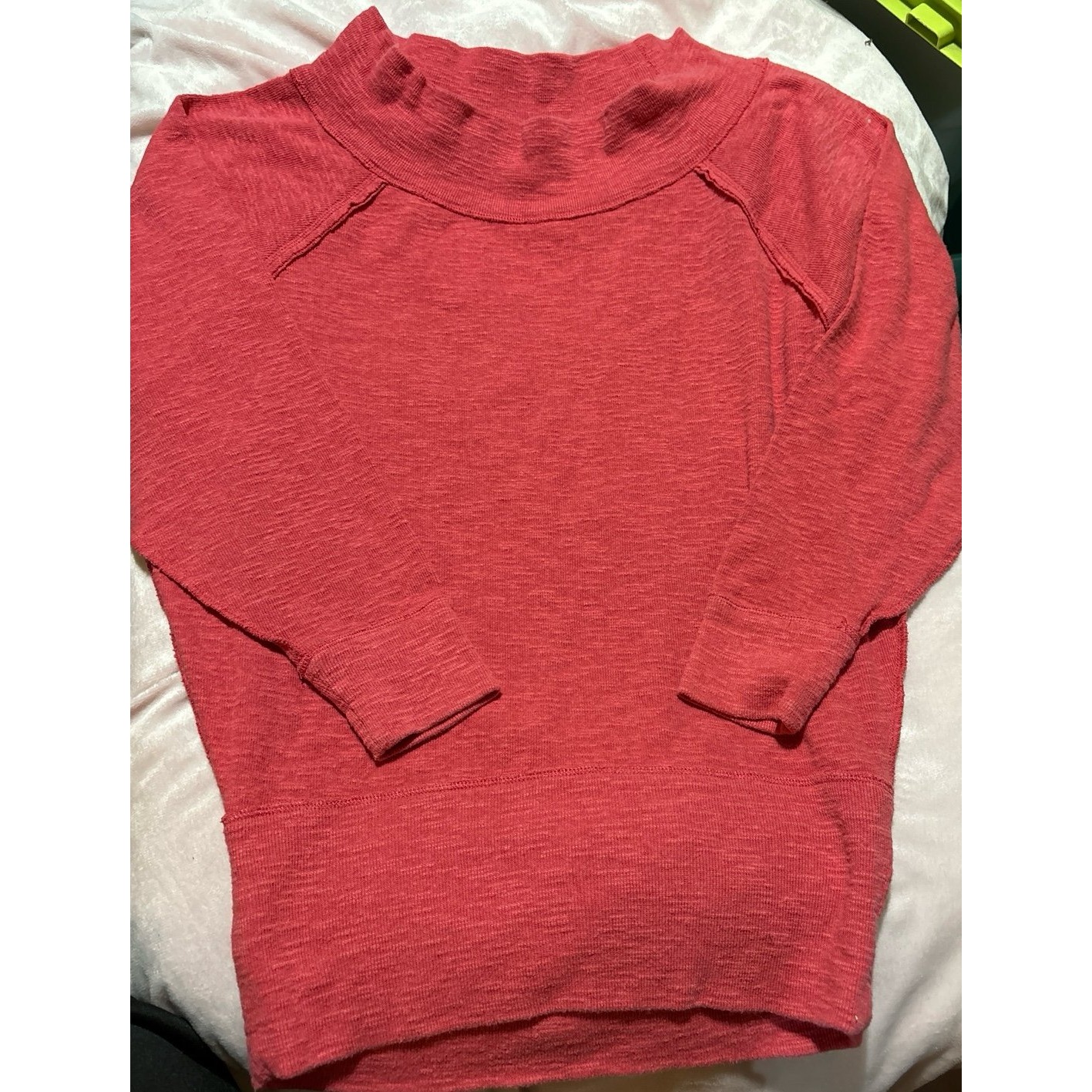 Free People We The Free Bright Pink 3/4 Sleeve Fitted Knit Top, Small